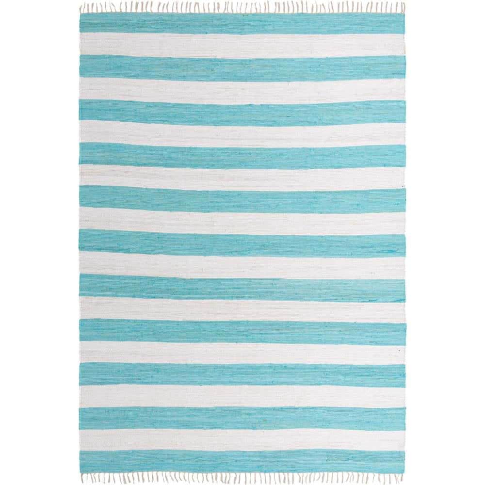 Chindi Rag Striped Turquoise and Ivory 10' 0 x 14' 1 Area Rug price history on PriceWatchPro