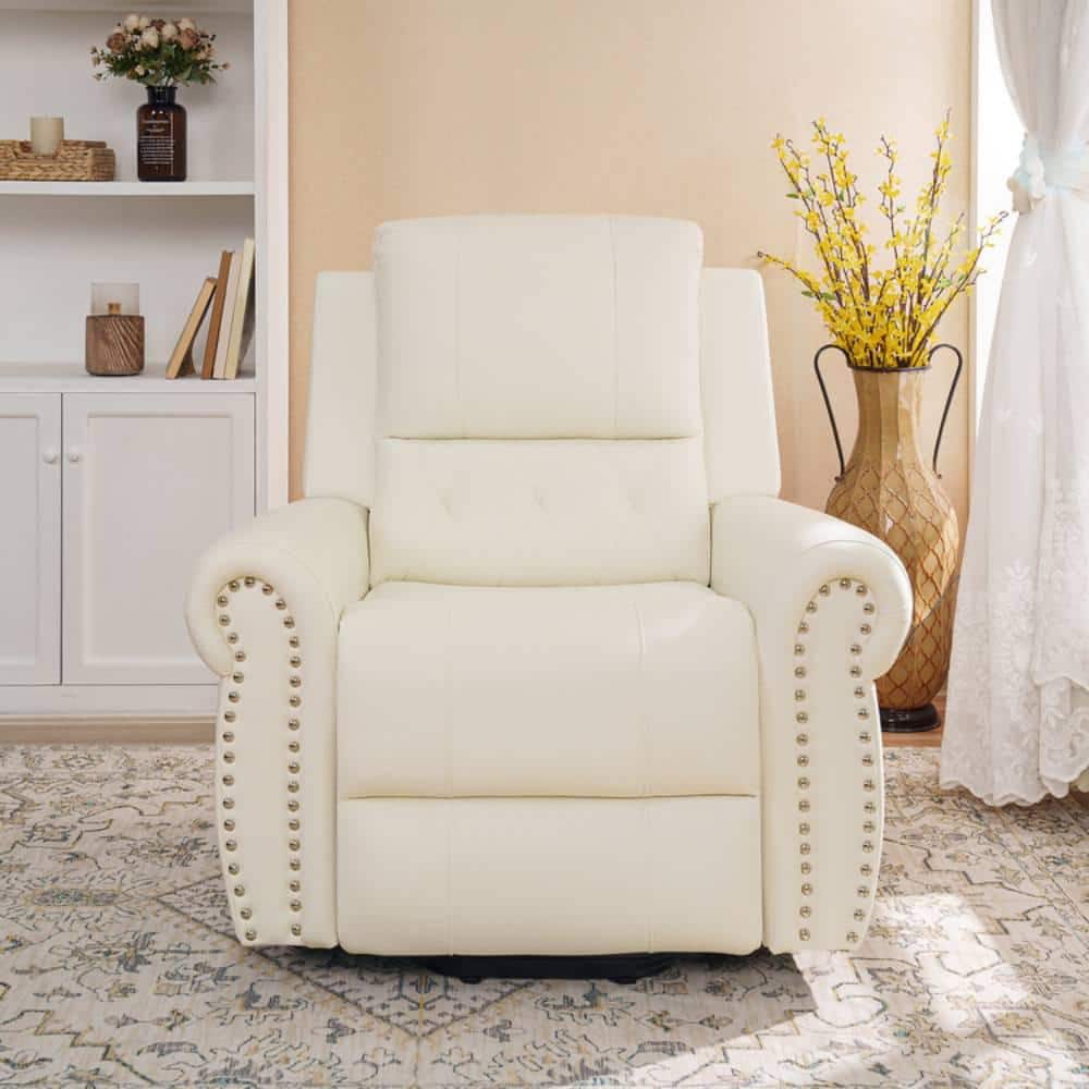 MAYKOOSH Cream Studded Air Leather Power Lift Reclining Chair, Recliner Chair with Remote and