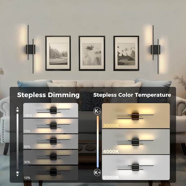YANSUN 24 in. 2-Light Black Wall Sconces Set of 2, Staggered