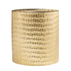 Doylin 17 in. Gold Small Round Wooden Accent Table with handcrafted brass cladding