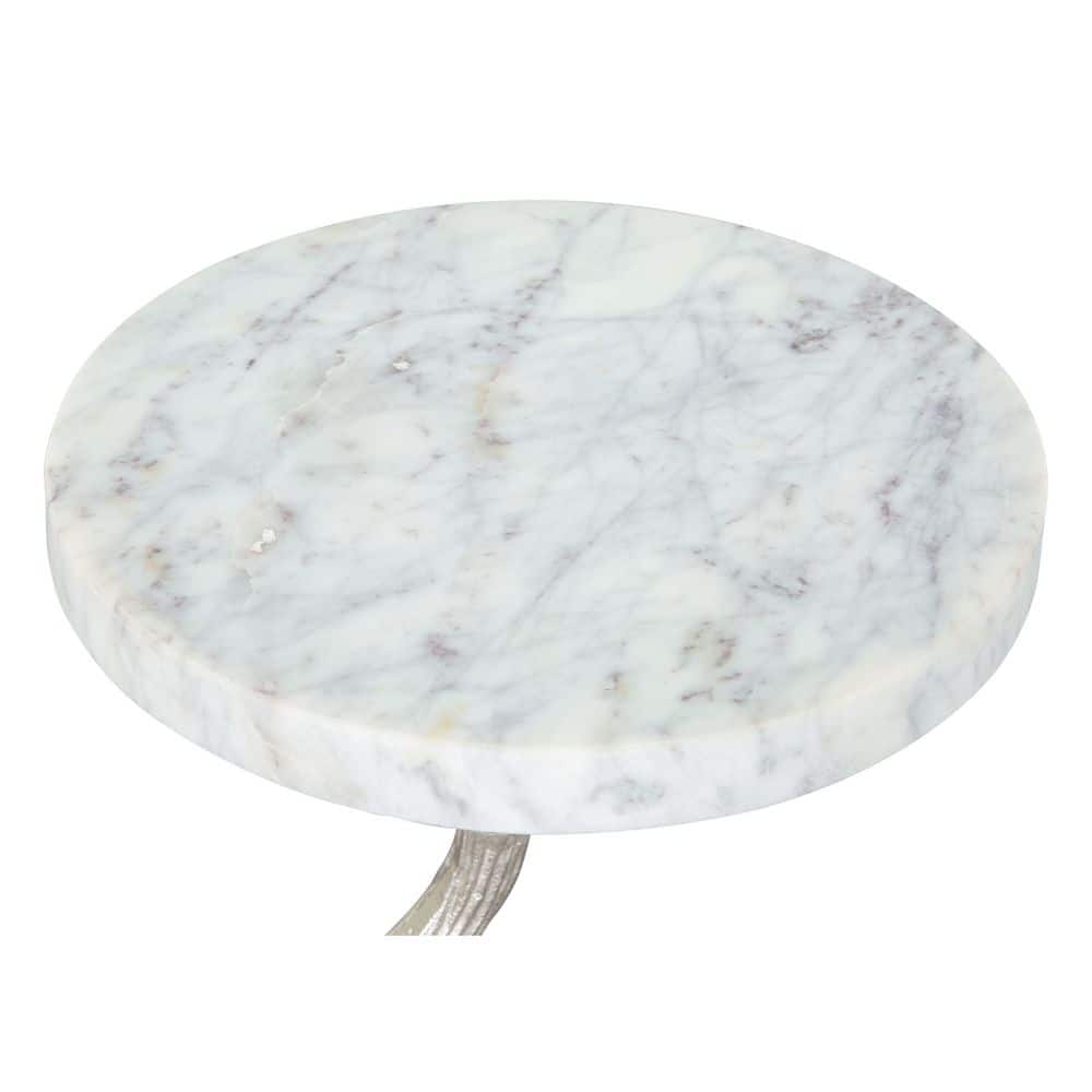 Round White Marble and Aluminum Accent Table