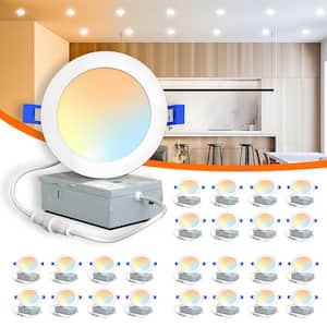 Ultra thin 6 in. Dimmable White 5CCT Canless LED Recessed Ceiling Light Retrofit fixture Trim for Bathroom (24-Pack)