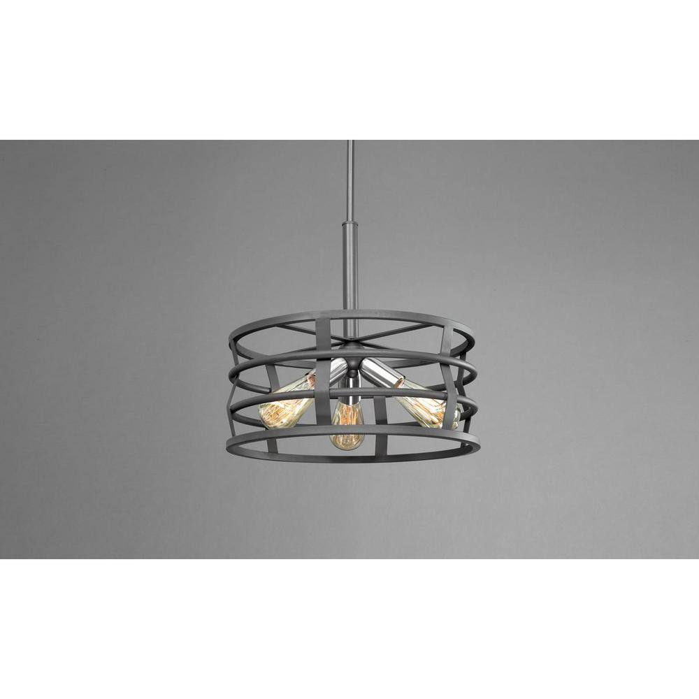 Graphite and Brushed Nickel 3-Light Drum Pendant