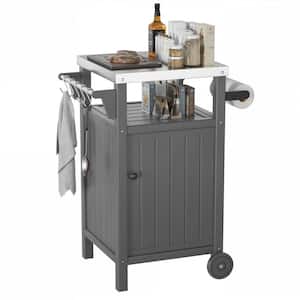 36 in. Outdoor Grill Cart with Storage Stainless Steel Tabletop BBQ Cabinet with Wheels Hooks and Side Shelf(Gray)
