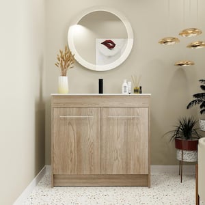 35.6 in. W x 18.1 in. D x 33.8 in. H Single Sink Freestanding Bath Vanity in White Oak with White Resin Top