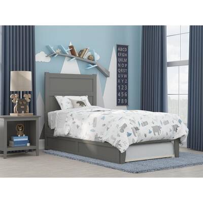 NoHo Grey Twin Solid Wood Platform Bed Frame with Twin Trundle