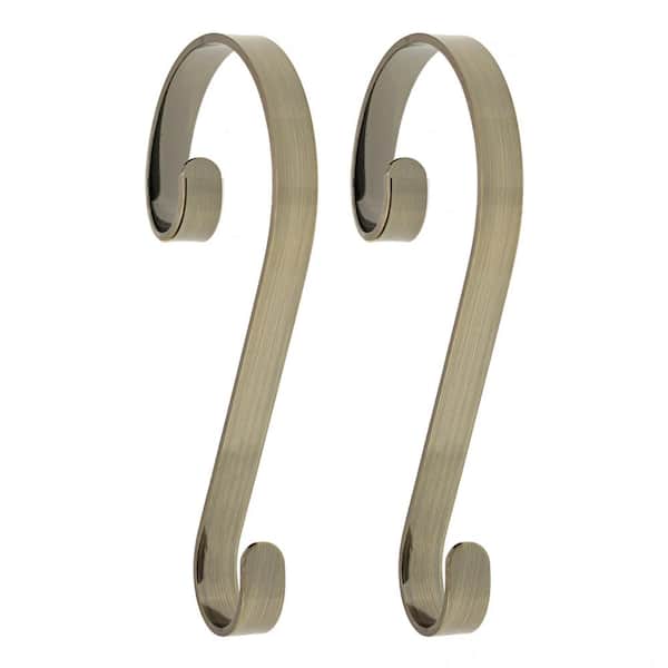 Haute Decor 6 in. Antique Brass Stocking Scrolls Holders (2-Pack)