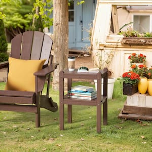 14.2 in. x 18.5 in. x 22.6 in. in Brown Double Outdoor Side Table, Rectangular Patio Side Table