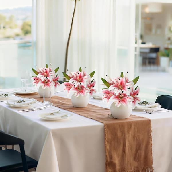 13.7 in. Pink Real Touch Artificial Lily Bouquet, Indoor Decor