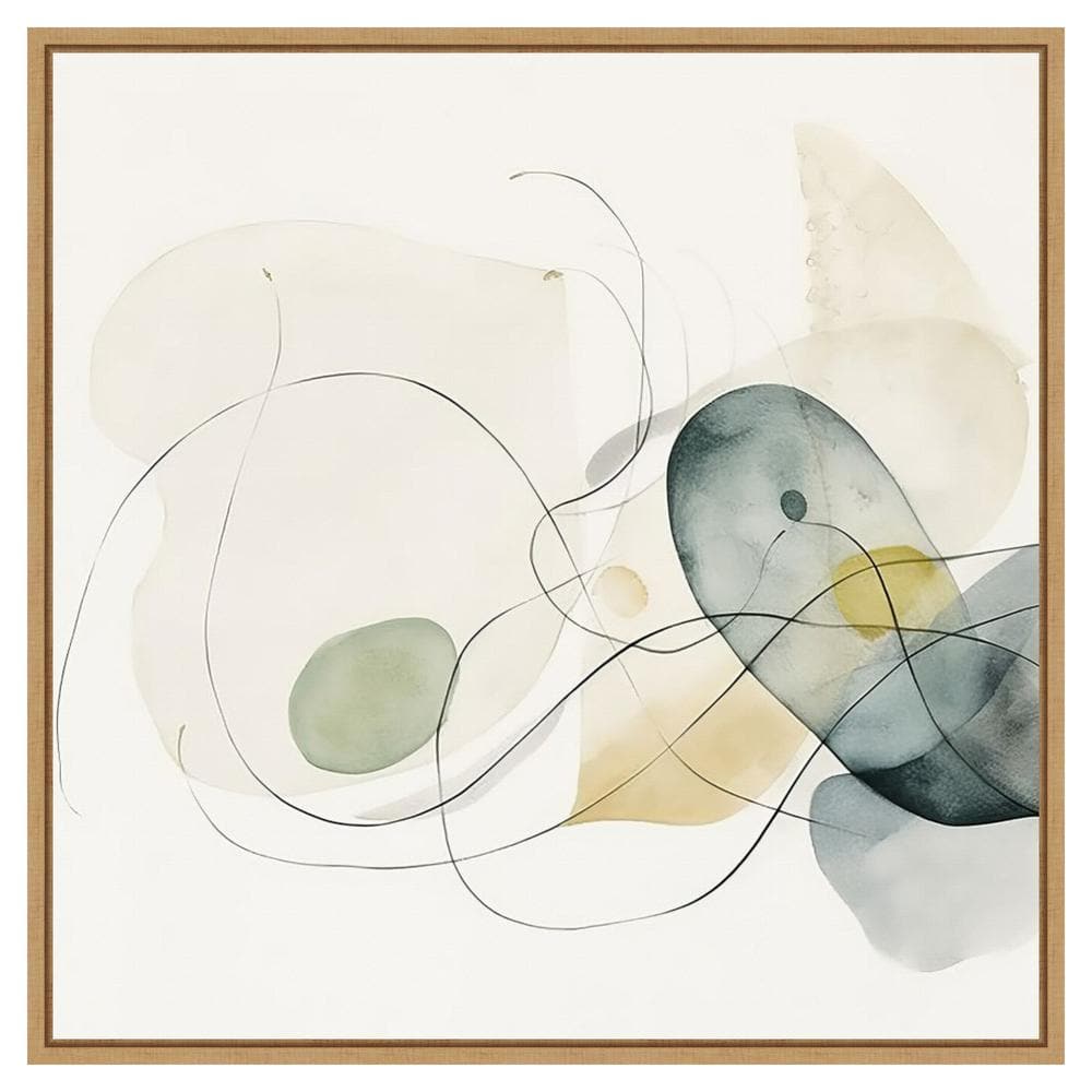 30" Watercolor Abstract Organic Shapes I Canvas Art with Maple Frame