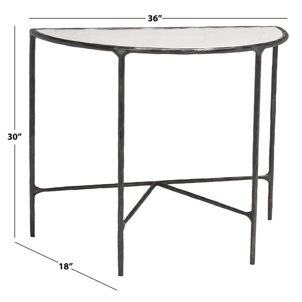 Jessa Demilune 36'' Black Metal and White Marble Console Table