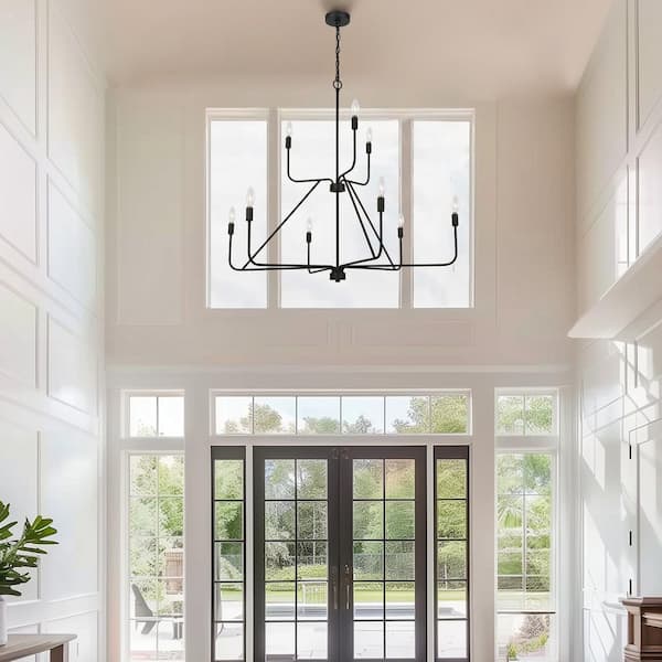 9-Light Black 2-Tier Modern Classic Candlestick Chandelier Large Hanging Light for Dining Rooms, Living Rooms, Kitchens
