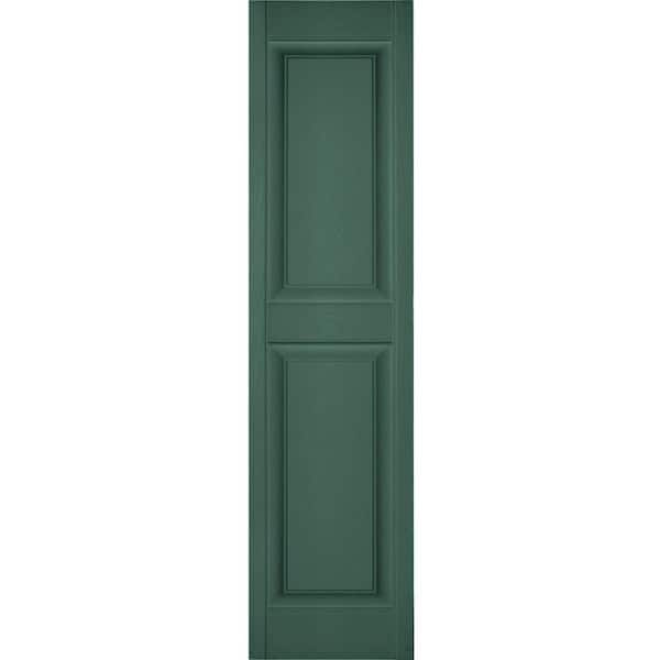 Ekena Millwork 18 in. x 34 in. Lifetime Vinyl Custom 2 Equal Raised Panel Shutters Pair Forest Green