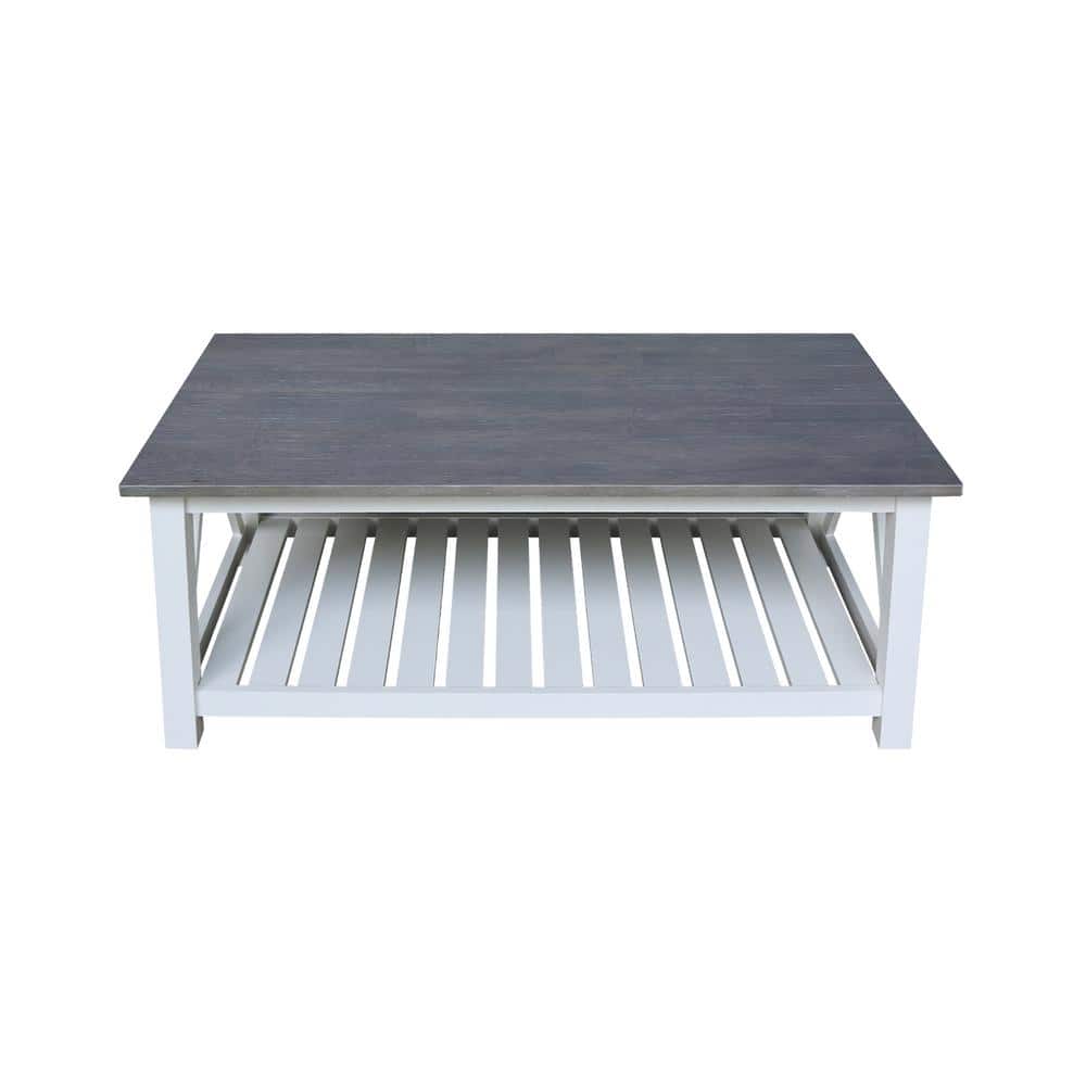 Surrey White and Heather Gray Solid Wood Rectangular Coffee Table