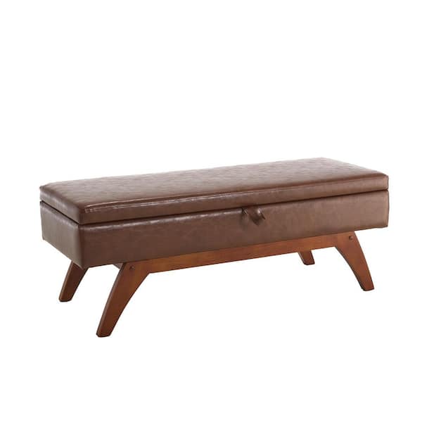 Modern Brown PU Leather bed end stool with storage function