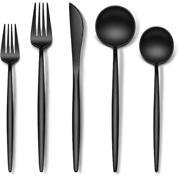 30-Piece Matte Black  Stainless Steel Satin Finish Cutlery Set(Service for 6)