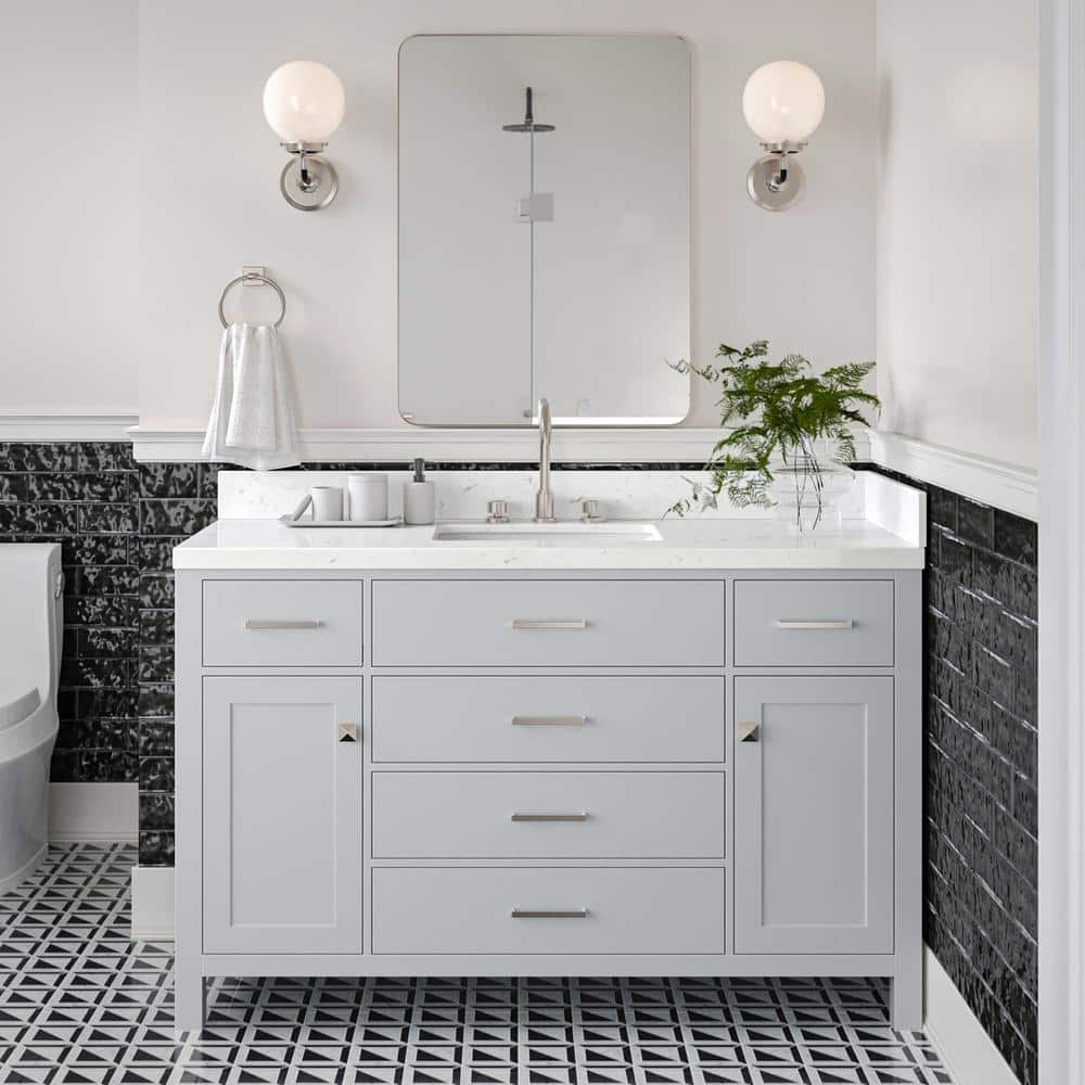 Bristol 54.25 in. W x 22 in. D x 36 in. H Single Sink Freestanding Bath Vanity in Grey with Carrara White Quartz Top -  ARIEL, H054SCQRVOGRY