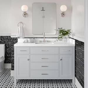 Bristol 54.25 in. W x 22 in. D x 36 in. H Single Sink Freestanding Bath Vanity in Grey with Carrara White Quartz Top