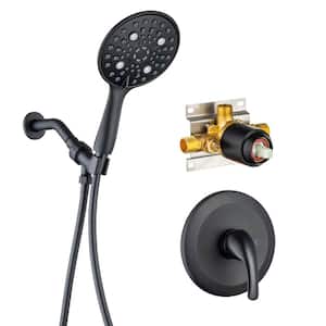 Single-Handle 6-Spray Round High Pressure Shower Faucet Detachable 6 in. Shower Head in Matte Black (Valve Included)