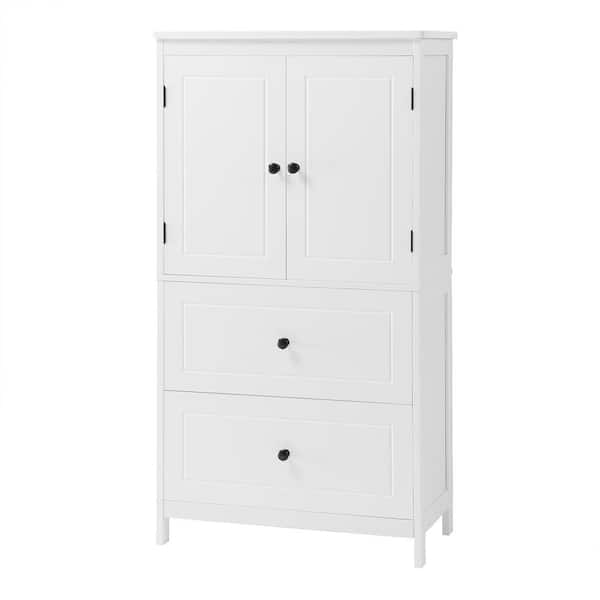 Zeus & Ruta 23.6 in. W x 11.8 in. D x 43.3 in. H White Linen Cabinet with 2 Drawers and Adjustable Shelf