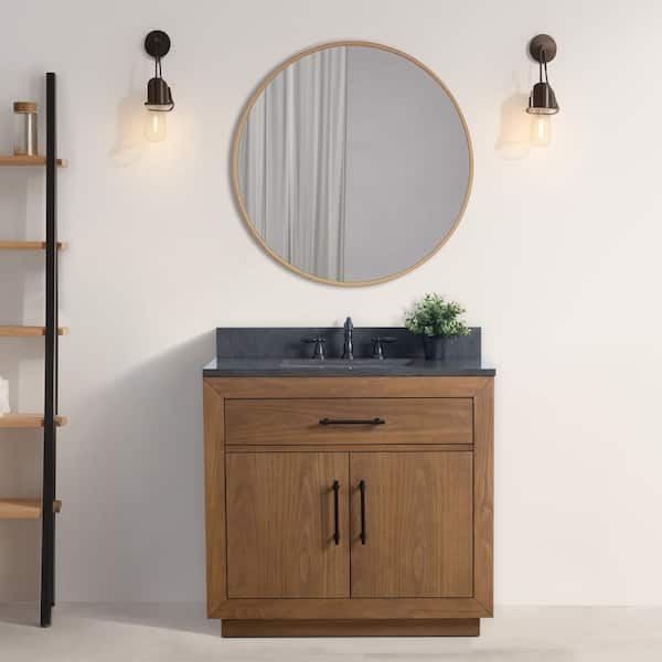 36 in. W x 22 in. D x 38 in. H Single Sink Bathroom Vanity in Tan with Black Limestone Top