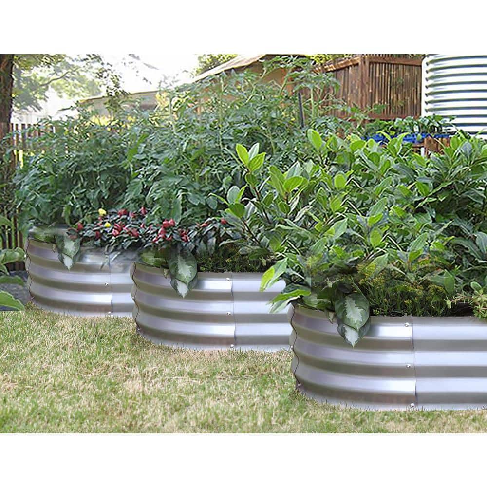 Oval Silver Galvanized Steel Raised Garden Bed Planter, 6ft x 3ft
