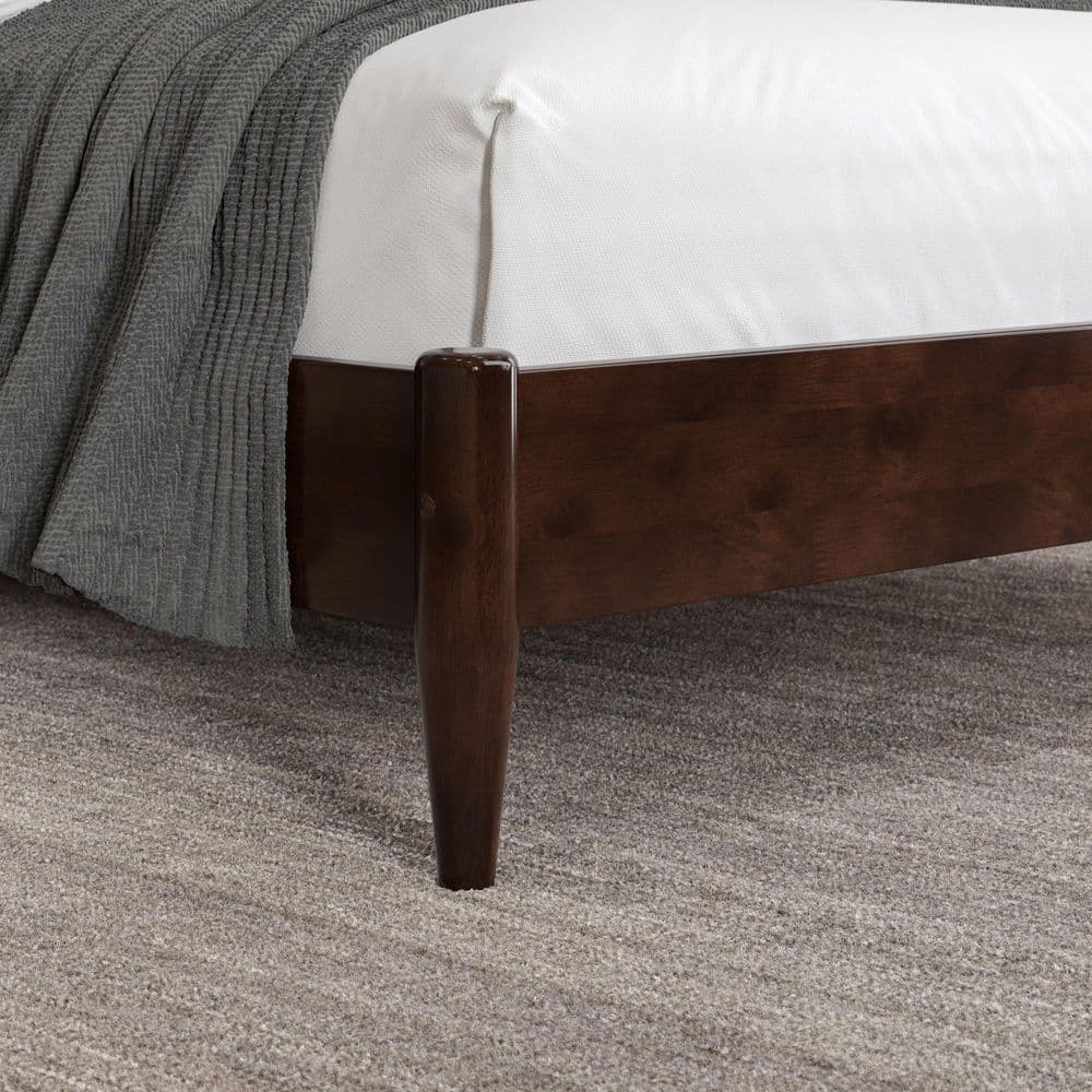Becket Twin XL Walnut Wood Low Profile Platform Bed with Headboard