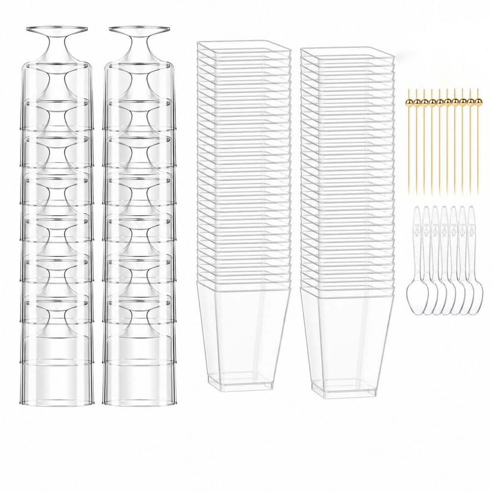 Mini Clear Plastic Dessert Cup Set with Spoons and Cocktail Picks, Round and Square Serving Cups price history on PriceWatchPro