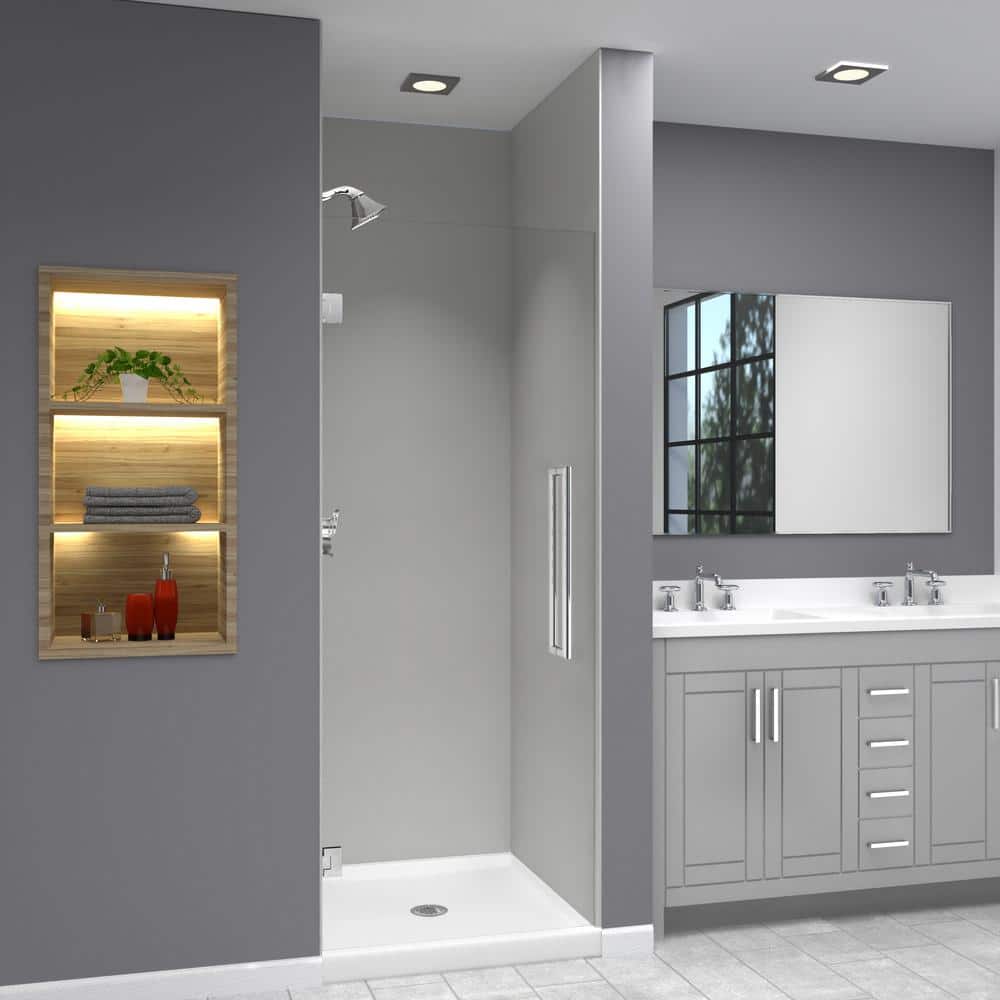 Elizabeth 28.375 in. W x 76 in. H Hinged Frameless Shower Door in Polished Chrome with Clear Glass price history on PriceWatchPro