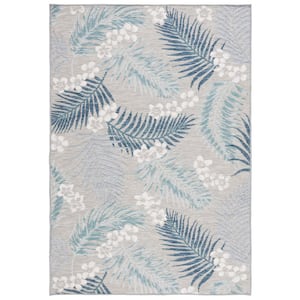 Sunrise Gray/Blue Ivory 4 ft. x 6 ft. Oversized Tropical Reversible Indoor/Outdoor Area Rug