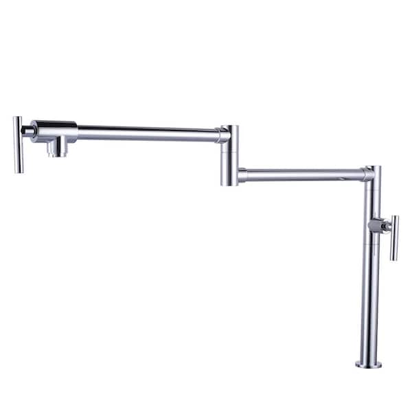 WOWOW Solid Brass Deck Mount Pot Filler Faucet, Pot Filler with Stretchable Double Joint Swing Arm in Polished Chrome