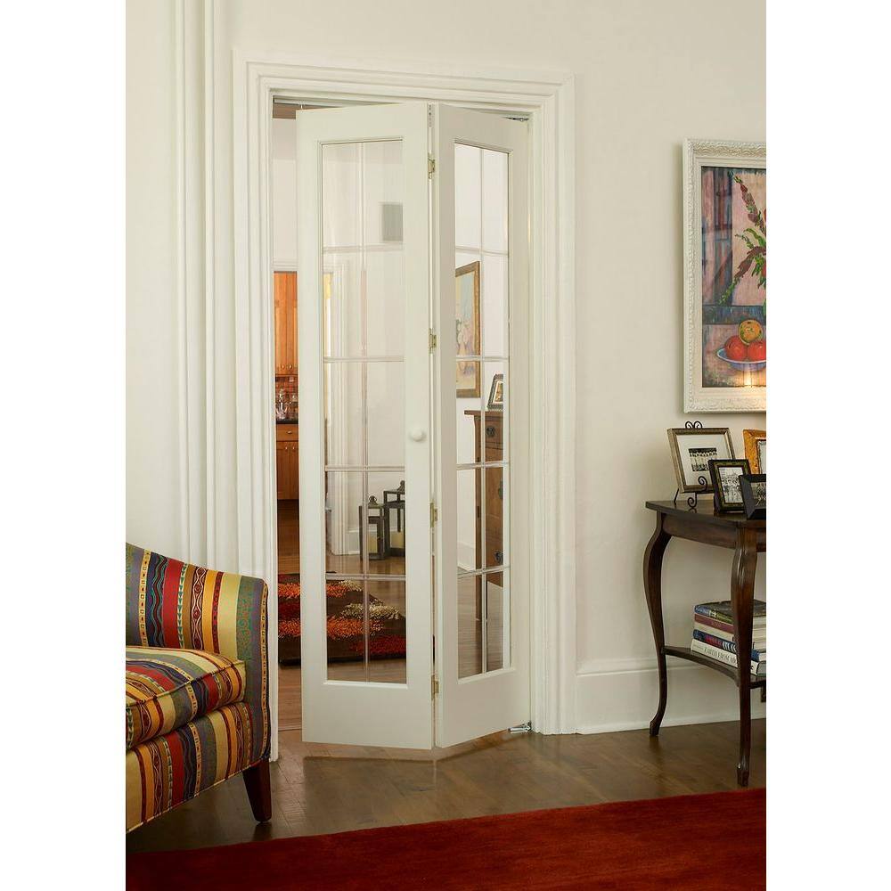 Unfinished Pine Full Glass Bifold Door with Brass Hinges