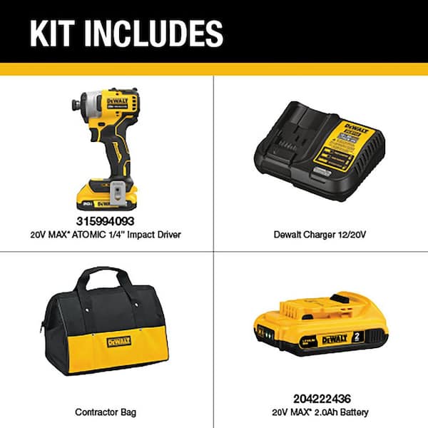 Atomic 20V Max Lithium-Ion Brushless Cordless Compact 1/4 in. Impact Driver Kit with 2.0Ah Battery and Charger