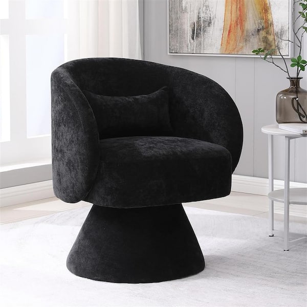 Modern Black Linen Swivel Barrel Accent Arm Chair with 1-Pillow, (Set of 1)