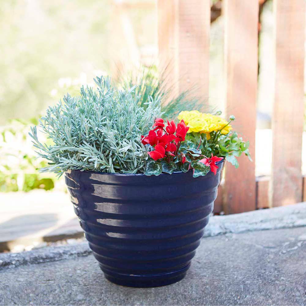 Navy Beehive-Style 16'' Resin Outdoor Planter