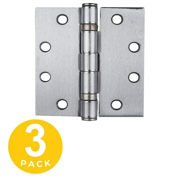 Global Door Controls 4.5 in. x 4.5 in. Brushed Chrome Full Mortise Squared Plain Bearing Hinge with Removable Pin - Set of 3