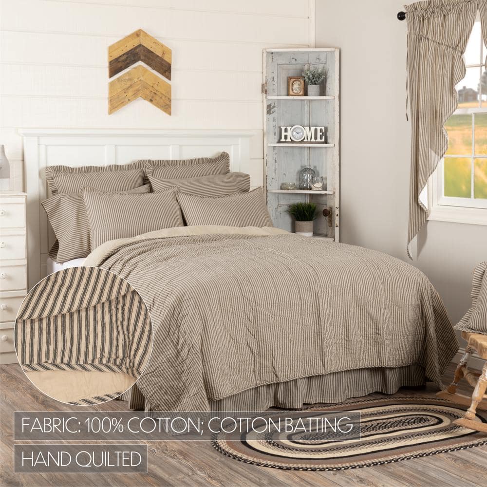 Charcoal and Creme Cotton Reversible California King Quilt Set