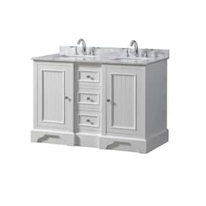 Kingwood 48 in. W x 23 in. D x 32.5 in. H Double Sink Bath Vanity in White with White Carrara Marble Top