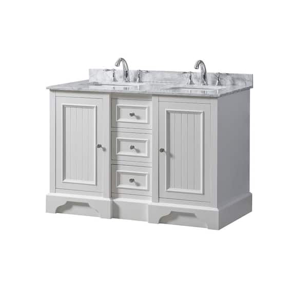 Direct vanity sink Kingwood 48 in. W x 23 in. D x 32.5 in. H Double Sink Bath Vanity in White with White Carrara Marble Top
