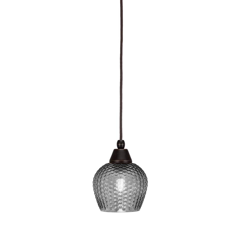 Bryson 6 in. 1-Light Dark Granite Cord Pendant Light with 6 in. Smoke Textu