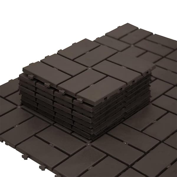 Tunearary 12 in. L x 12 in. W All Weather Patio Interlocking Deck Tile, Brown Stripe Pattern for Balcony, Patio, (Pack of 9)