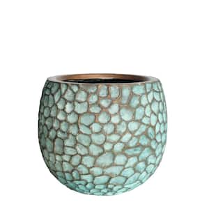 14.125 in. D Medium Patina Green Composite Hammered Planter