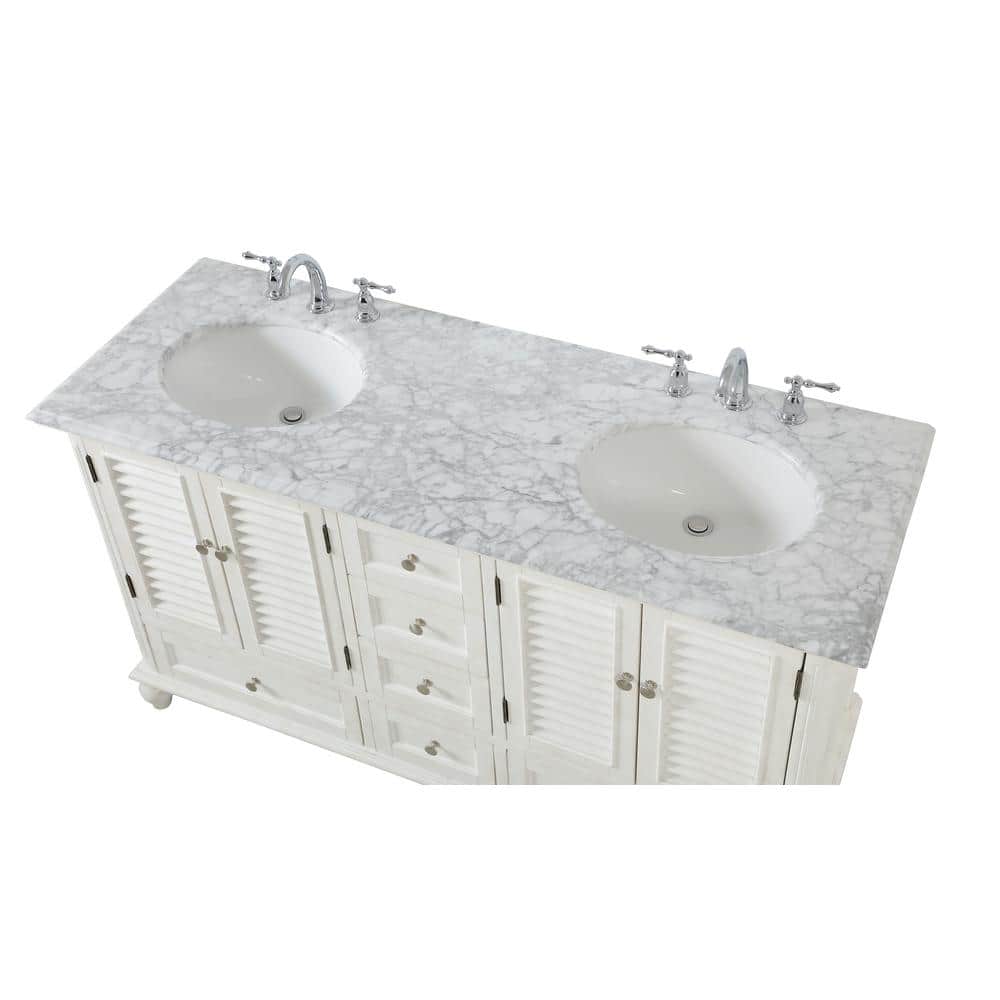 Rhodes 60" Double White Marble Top Bathroom Vanity