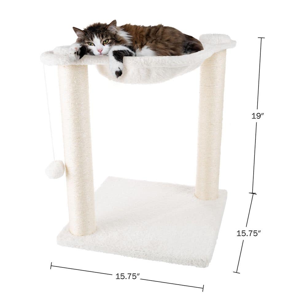 White Plush Cat Hammock with Sisal Scratching Posts