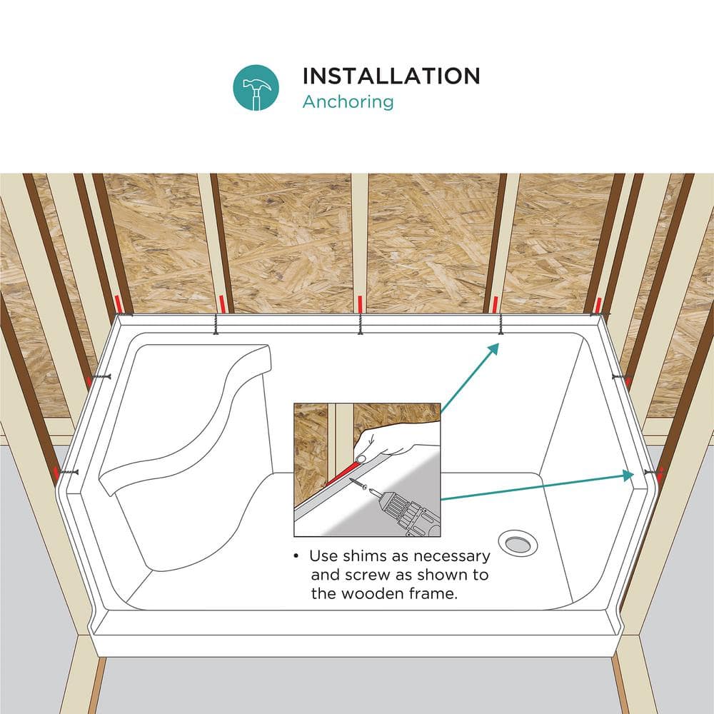 White Acrylic Single Threshold Shower Base with Seat and Right Drain