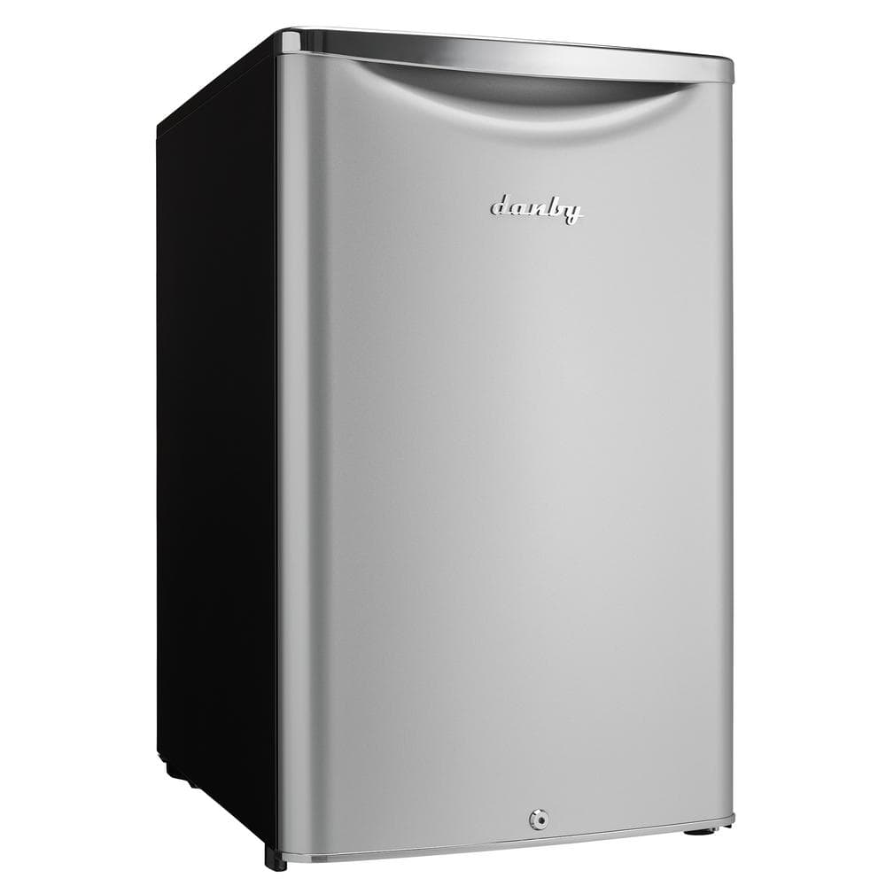 Silver and Black 4.4 cu. ft. Freestanding Mini Fridge with Chrome Handle
