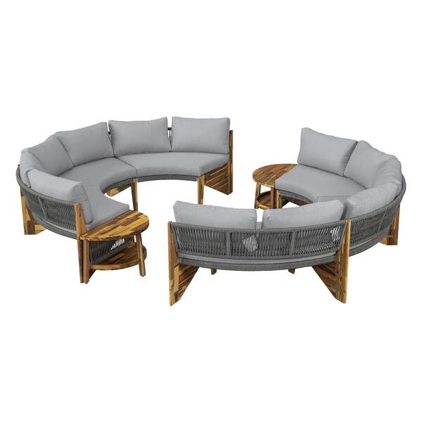 4-Piece Wood Outdoor Sectional Set, Patio 6-Person Conversation