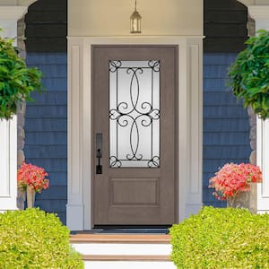 Regency 36 in. x 80 in. 3/4Lite Georgian Decorative Glass RHIS Ashwood Mahogany Fiberglass Prehung Front Door