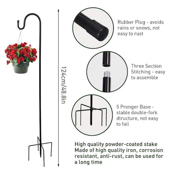 Shepherd Hook 2 Pack,48 Inch with 5 Prong Base for Bird Feeder