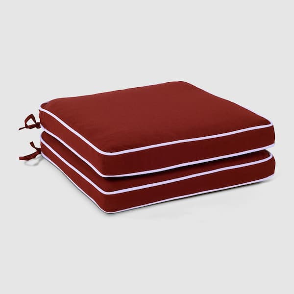 HAVEN WAY 18 in. x 18 in. 1-Piece Universal Outdoor Dining Chair Cushion in Red With Linen Piping (2-Pack)